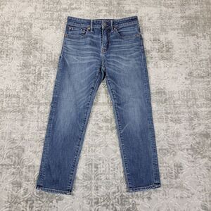 American Eagle Jeans Mens 28x28 Meas 30x25 Blue Denim Bootcut Modern Distressed